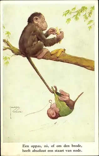 Künstler Ak Wood, Lawson, Vermenschlichte Affen, Schimpansen