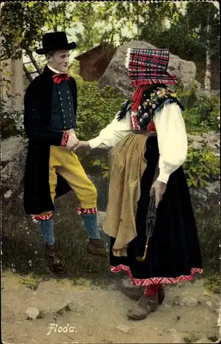 Ak Floda Schweden, Paar in Volkstrachten