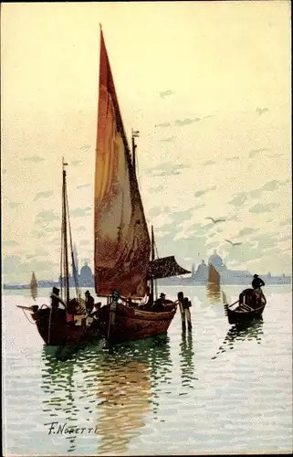 Künstler Ak Noretti, Venezia Venedig Veneto, Segelboote vor der Stadt