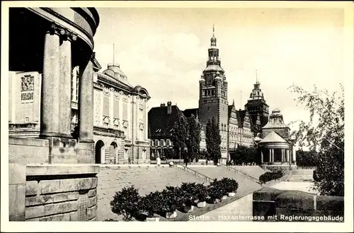 Ak Szczecin Stettin Pommern, Hakenterrasse, Regierungsgebäude