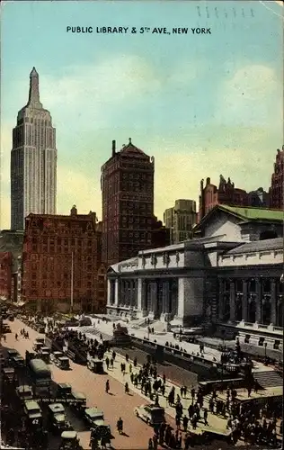 Ak New York City USA, Öffentliche Bibliothek, Fifth Avenue