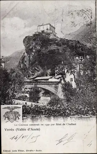 Ak Verrès Aostatal, Blick zum Schloss, Brücke
