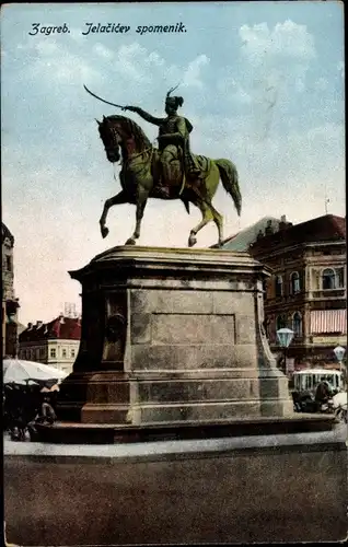Ak Zagreb Kroatien, Ban-Jelačić-Platz, Denkmal