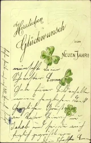 Präge Ak Glückwunsch Neujahr, Glücksklee