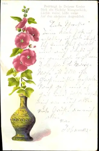 Litho Blumen in der Blumenvase, Bedrängt in Deinem Kreise...