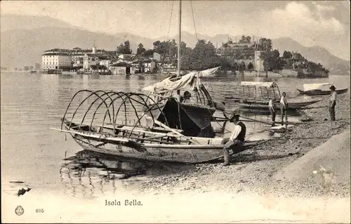 Ak Isola Bella Lago Maggiore Piemonte, Gesamtansicht, Boote