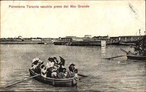 Ak Tarent Taranto Puglia, Panorama, Mar Grande, Boot