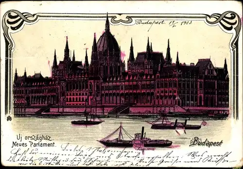 Litho Budapest Ungarn, Neues Parlament