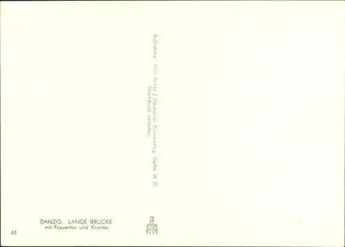 Ak Gdańsk Danzig, Lange Brücke, Frauentor, Krantor