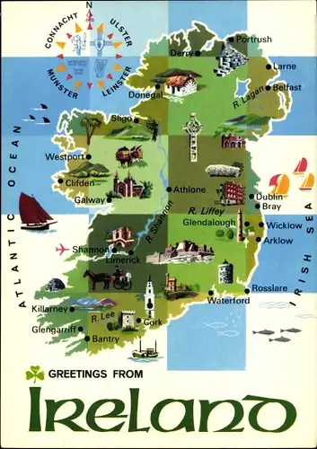 Landkarten Ak Irland, Dublin, Bray