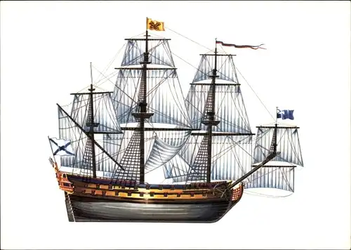 Ak Russisches Kriegsschiff Ingermanland von 1715, Linienschiff, Segelschiff