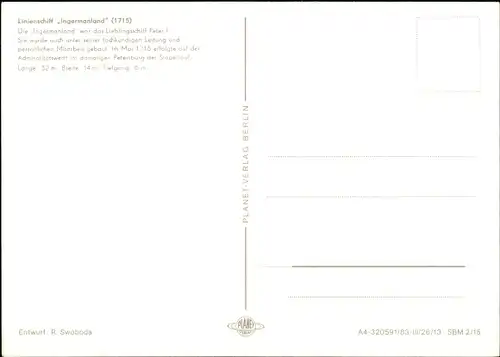 Ak Russisches Kriegsschiff Ingermanland von 1715, Linienschiff, Segelschiff