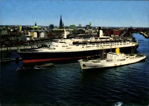 Ak Passagierschiff Queen Elizabeth 2, Cunard Line, Überseebrücke Hamburg