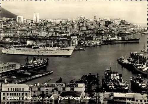 Ak Passagierschiff MS Giulio Cesare im Hafen von Genua