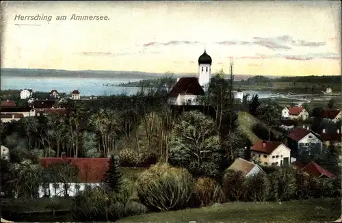 Ak Herrsching am Ammersee, Ortsansicht, Kirche