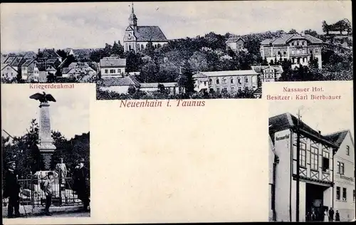 Ak Neuenhain Bad Soden am Taunus, Hotel Nassauer Hof, Kriegerdenkmal, Totalansicht