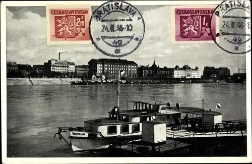 Ak Pressburg Bratislava Slowakei, Fahrgastschiff an der Anlegestelle