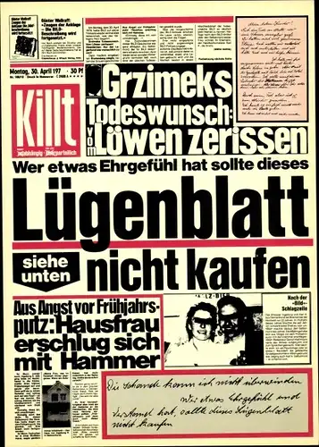 Künstler Ak Staeck, Klaus, Nr. 117a, Lügenblatt, Killt, Zeitung