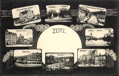 Ak Zeitz im Burgenlandkreis, Auebrücke, Rathaus, Rossmarkt, Schillerplatz, Vereinshaus