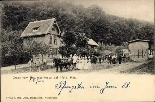 Ak Ilfeld Harztor Kreis Nordhausen Thüringen, Gasthaus Braunsteinhaus, Kutsche