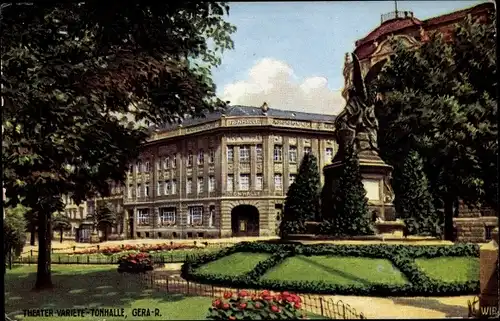 Künstler Ak Gera in Thüringen, Tonhalle, Inh. Alex Braune, Konzertgarten, Denkmal