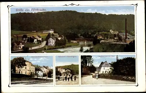 Ak Fährbrücke Langenbach Langenweißbach Erzgebirge, Bahnhofrestaurant, Gasthof zur Fähre