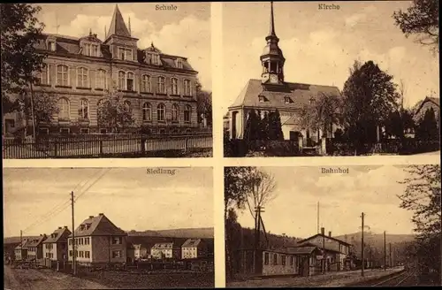 Ak Dittersdorf im Erzgebirge, Bahnhof, Kirche, Schule, Siedlung