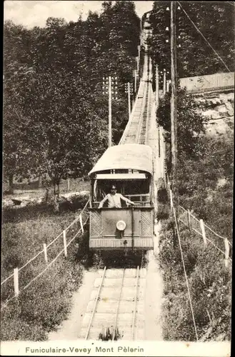 Ak Vevey Kanton Waadt, Standseilbahn, Mont Pelerin
