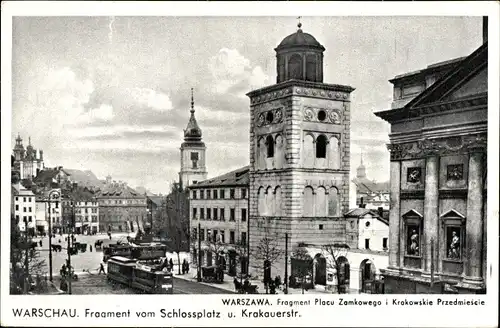 Ak Warszawa Warschau Polen, Fragment vom Schlossplatz und Krakauer Straße