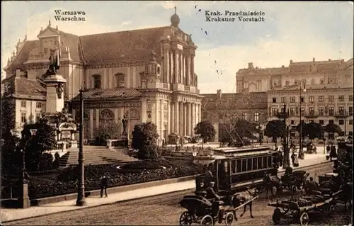 Ak Warszawa Warschau Polen, Krakauer Vorstadt, Straßenbahn, Krakowskie Przedmiescie