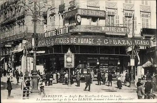 Ak Marseille Bouches du Rhône, Ecke Rue Noailles und Cours St. Louis, Uhr