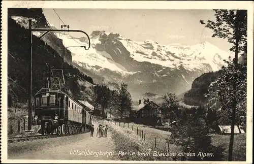 Ak Berner Alpenbahn, Bern-Lötschberg-Simplon, Lötschbergbahn, Partie beim Blausee