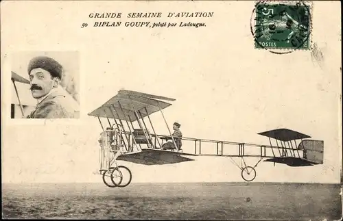 Ak Grande Semaine d'Aviation, Goupy-Doppeldecker, gesteuert von Ladougne
