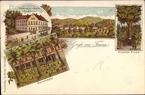 Litho Traisa Mühltal im Odenwald Hessen, Klipstein Eiche, Restauration