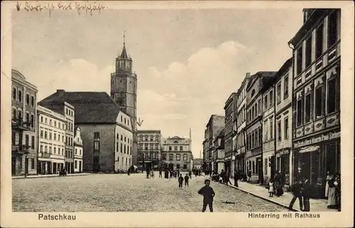 Ak Paczków Patschkau Oberschlesien, Hinterring mit Rathaus, Geschäfte