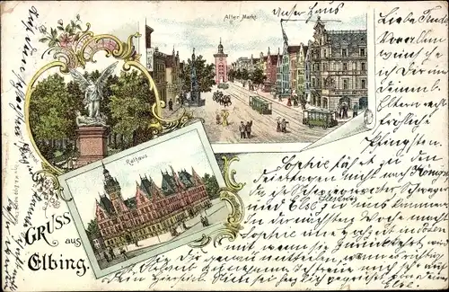 Litho Elbląg Elbing Westpreußen, Rathaus, Alter Markt, Denkmal