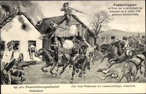Ak Aidenbach in Niederbayern, Kgl. Private Feuerschützengesellschaft, Festschießen, Schlacht 1706