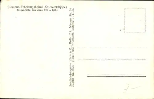 Ak Koserow Usedom, Fliegeraufnahme, Siemens Erholungsheim