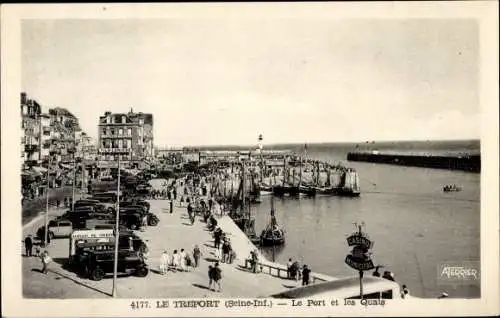 Ak Le Tréport Seine Maritime, Port, Quais, Autos