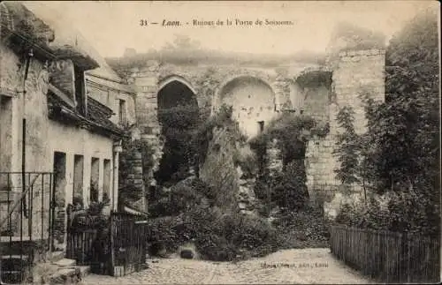 Ak Laon-Aisne, Ruinen der Porte de Soissons