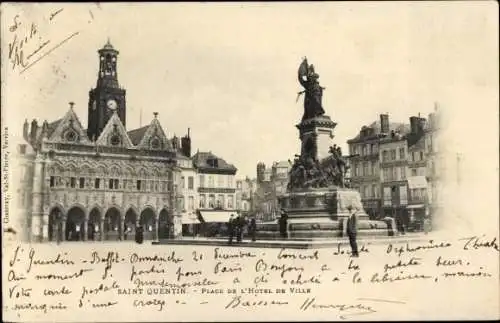 Ak Saint Quentin Aisne, Place de l’Hotel de Ville