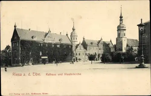 Ak Riesa an der Elbe Sachsen, Rathaus, Klosterkirche