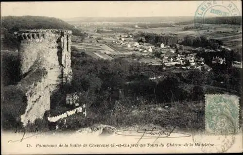 Ak Chevreuse-Yvelines, Panorama des Chevreuse-Tals, Chateau de la Madeleine