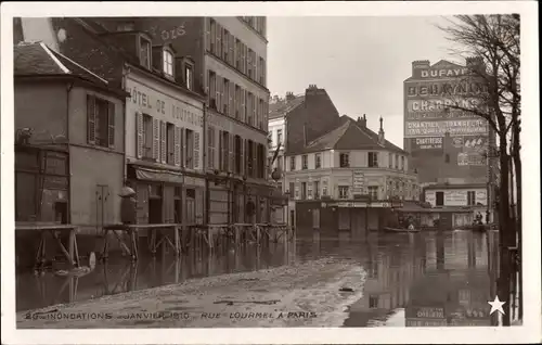 Ak Paris XV., Überschwemmungen 1910, Rue Lourmel, Hotel de Bourgogne
