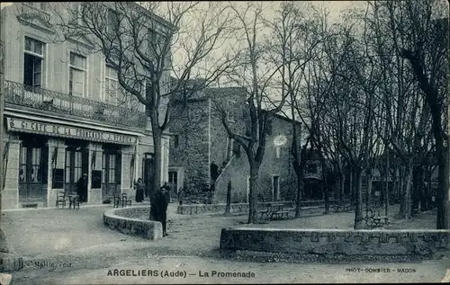 Ak Argeliers Aude, La Promenade, Café de la Promenade