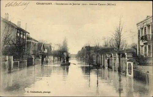 Ak Champigny-sur-Marne Val de Marne, Überschwemmungen 1910, Avenue Carnot
