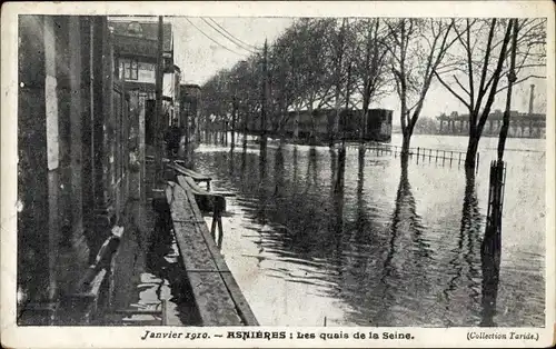 Ak Asnières-sur-Seine Hauts-de-Seine, Überschwemmungen 1910, Ufer der Seine