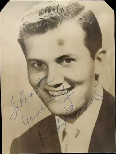Foto Schauspieler und Sänger Pat Boone, Portrait, Autogramm