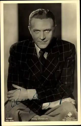 Ak Schauspieler Willy Fritsch, Portrait, Ross 2955/1, UFA, Autogramm