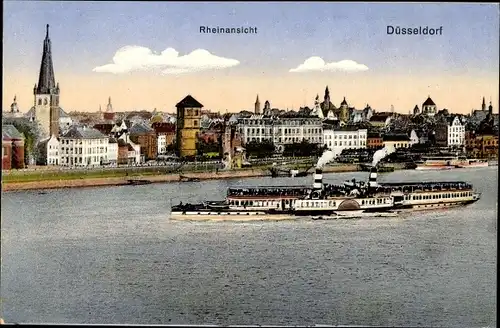 Ak Düsseldorf am Rhein, Rheinansicht, Dampfer